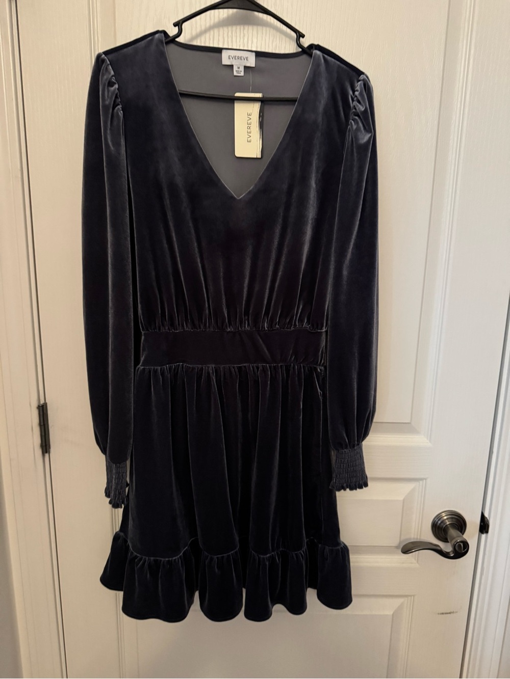 Evereve Dark Blue Velvet Long-Sleeve Dress